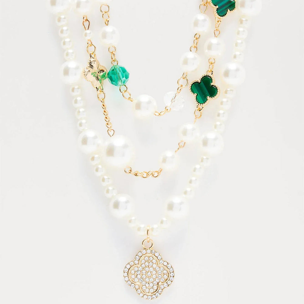 Wholesale faux pearl sweater necklace - cross-border vintage french style jewelry - light luxury, high-end, elegant diamond-studded pendant necklace for women