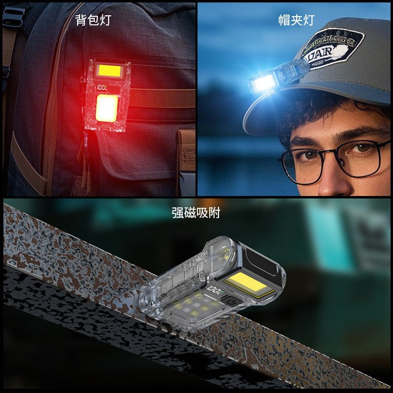 LED flashlight bright light long battery life charging portable clip hat light outdoor multi-function emergency cob work light