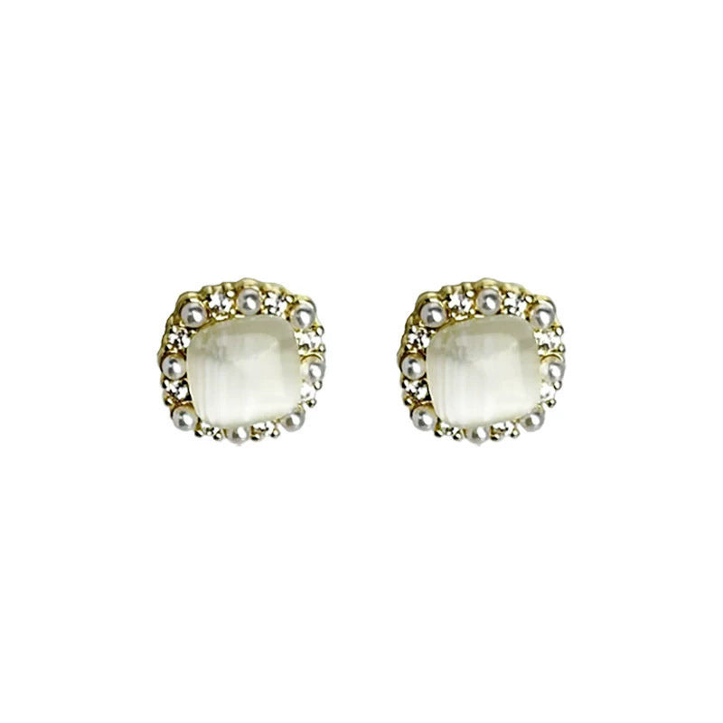 Mini sugar cube cat's eye pearl stud earrings - women's luxury, high-end, exquisite micro-paved zircon earrings - elegant ear jewelry
