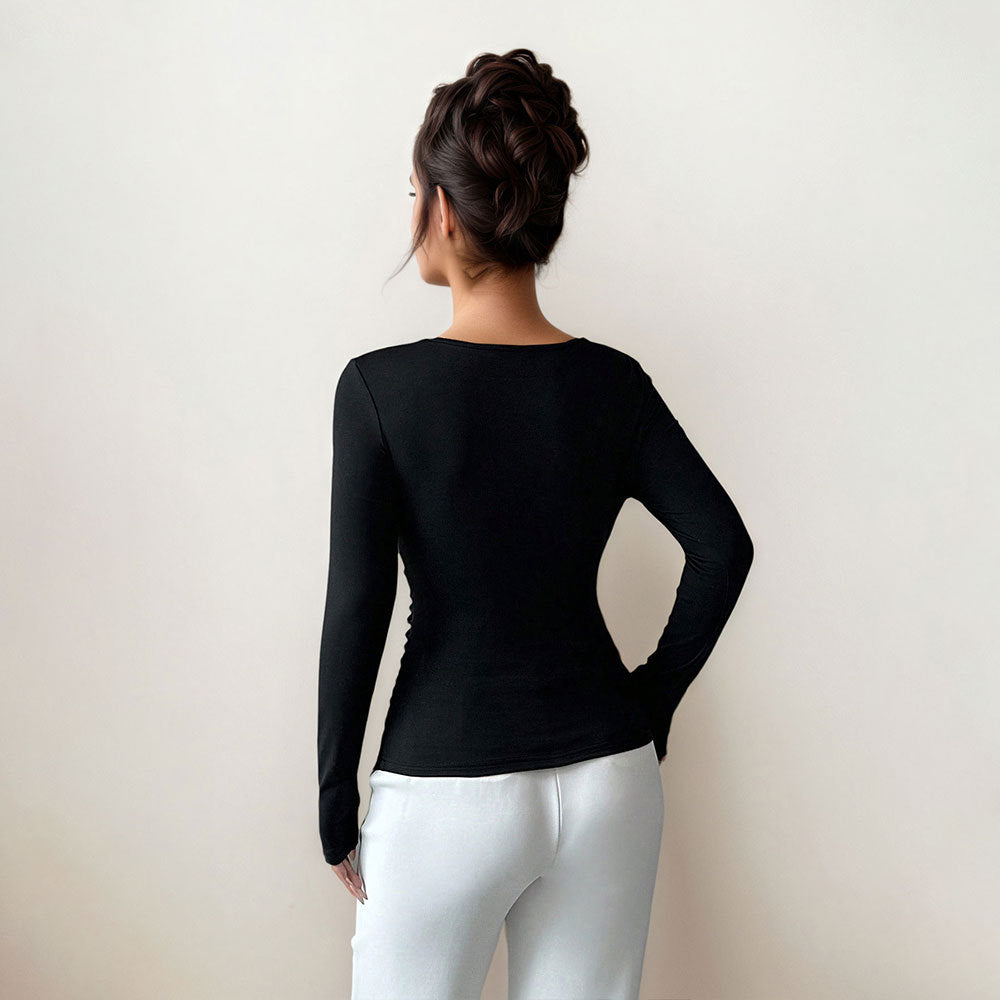Asymmetrical neck ruched women's blouse - chic design, long sleeves, slim fit, new arrival, flattering, spring/autumn layering top
