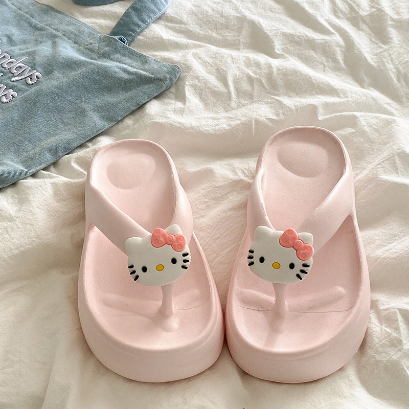 Flip-flops cute cartoon kitty outer fashion beach shoes neutral hong kong style popular flip-flops non-slipthick sole slippers