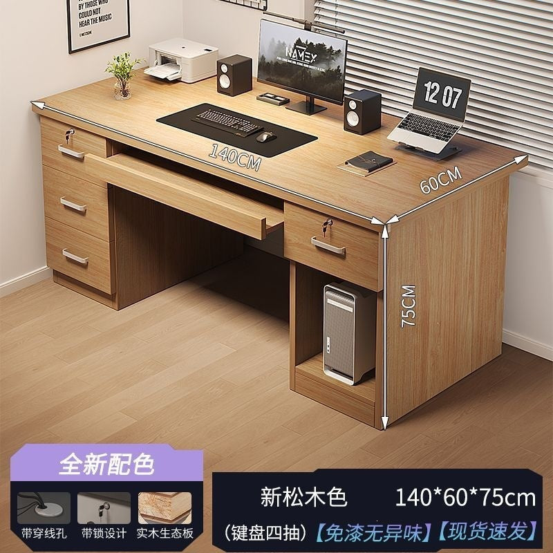 Modern home computer desk with lock, office desk, simple executive desk, office staff desk, student desk, wooden desk