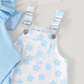 Baby girl light blue flying sleeve blue flower suspender skirt ruffle short-sleeved t-shirt floral suspender skirt fresh summer
