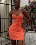 European and american style spaghetti strap dress - women's foreign trade nightclub party sequin collar ruched bodycon mini dress