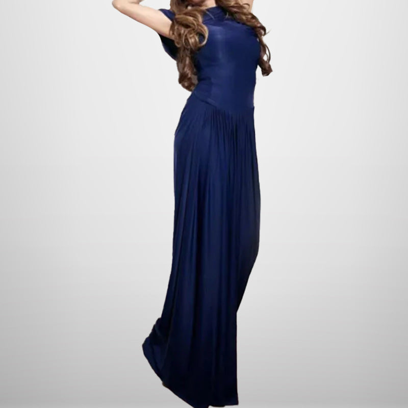 cross-border e-commerce women's fashion: european and american summer new arrivals - stylish solid color, cinched waist, pleated elegant evening gown dress