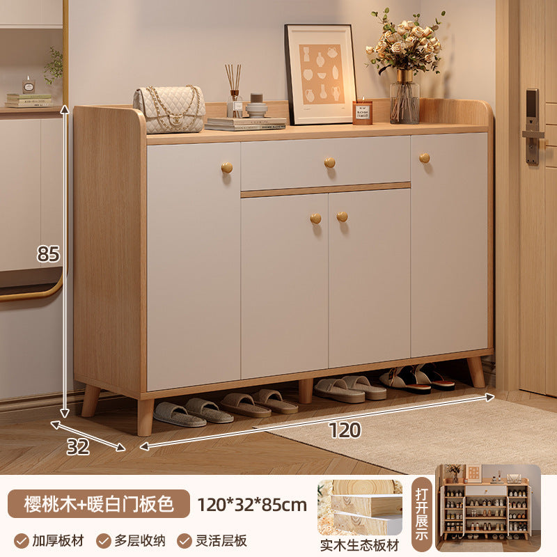 Solid wood shoe cabinet home entrance 2025 new entrance storage cabinet integrated against the wall corridor elevator entrance shoe rack