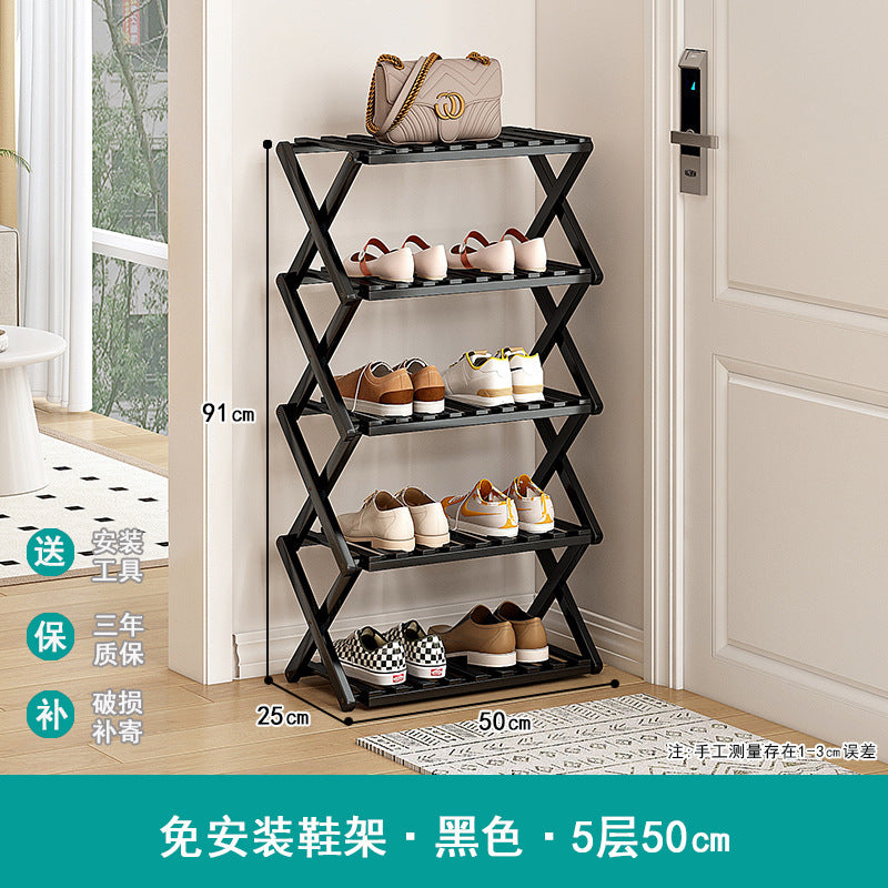 Shoe rack simple door for home multi-layer storage space-saving corner small dust-proof narrow shoe cabinet free of installation
