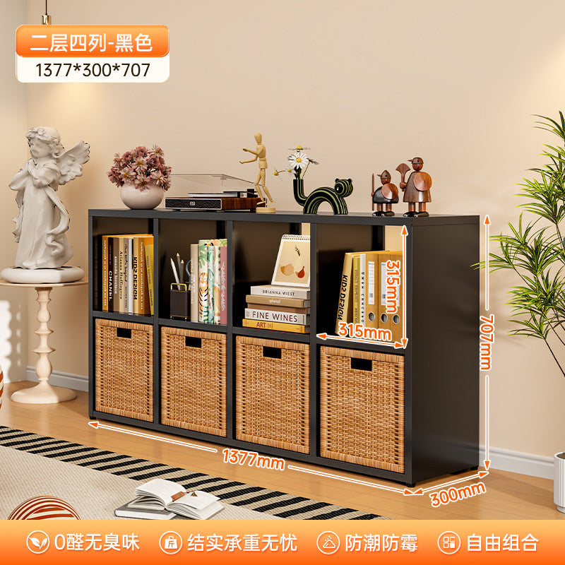 Modular grid storage cabinet - freestanding or wall-mounted, steel bookcase for home, kids' picture books, minimalist storage