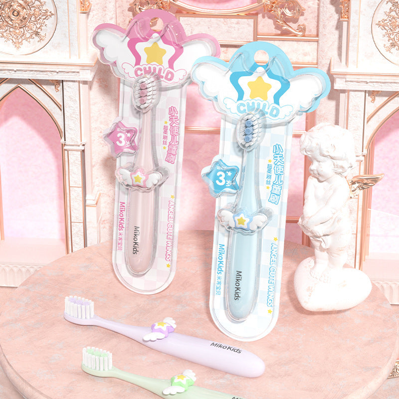 Cartoon little angel children's soft-bristled toothbrush 3-12 years old baby household cute separate cardboard packaging manufacturer wholesale