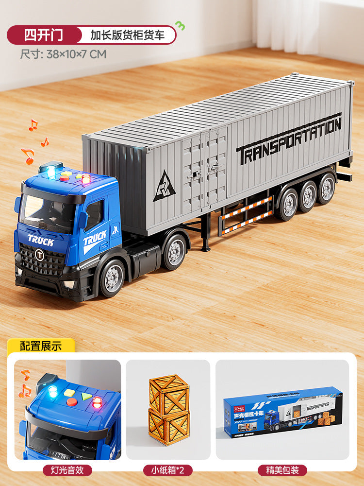 Kids' extra-long big truck toy - alloy semi-truck with container, trailer, and forklift