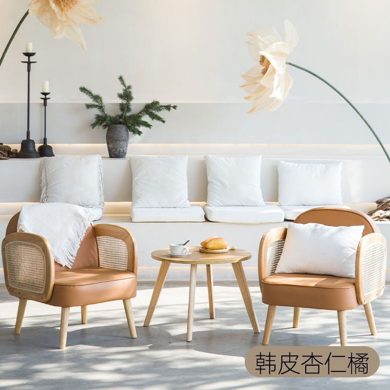 Solid wood single sofa and coffee table set - modern minimalist design for small living rooms, b&bs, hotels, and rental properties - featuring tech fabric upholstery
