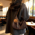 Korean style minimalist suede shoulder bag for women, new autumn 2025 collection, large capacity, fashionable niche design, commuter crossbody bag