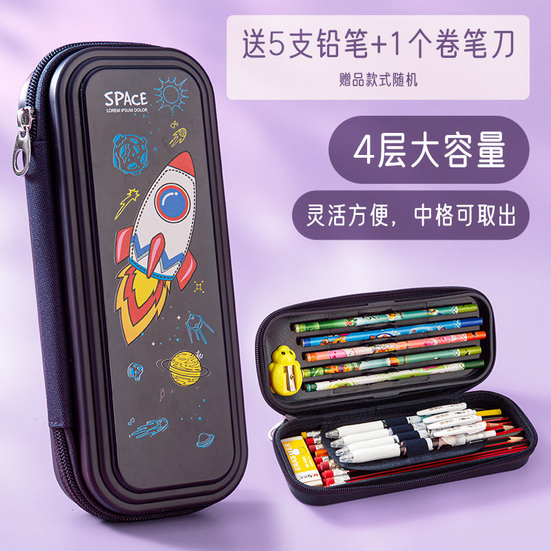 Processing custom stationery box printing logo cartoon primary school student pencil bag wholesale plastic PP waterproof large capacity pencil case