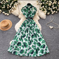 French chic vintage print sleeveless midi dress - summer, slim fit, flattering, and elegant