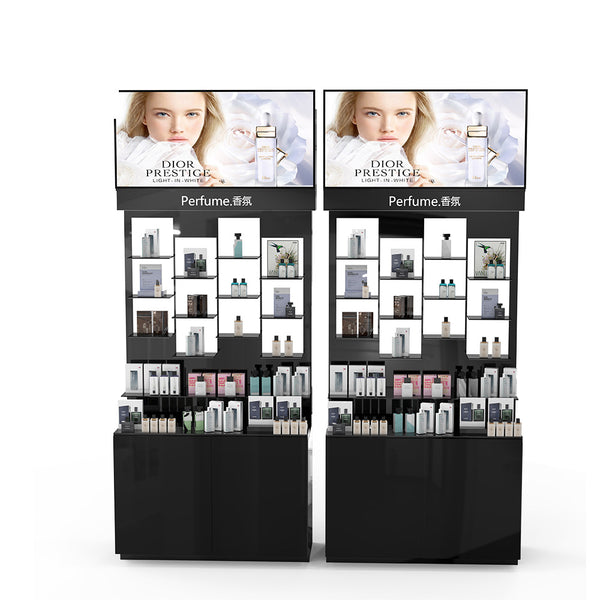 Customized counter makeup display rack, skin care product display rack, high-end cosmetic display rack with LED light display cabinet