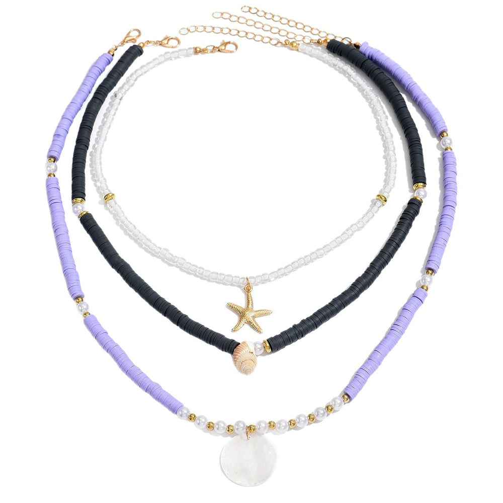 Wholesale polymer clay pearl necklaces - european & american bohemian purple beaded accessories - ocean-inspired starfish layered necklaces for women