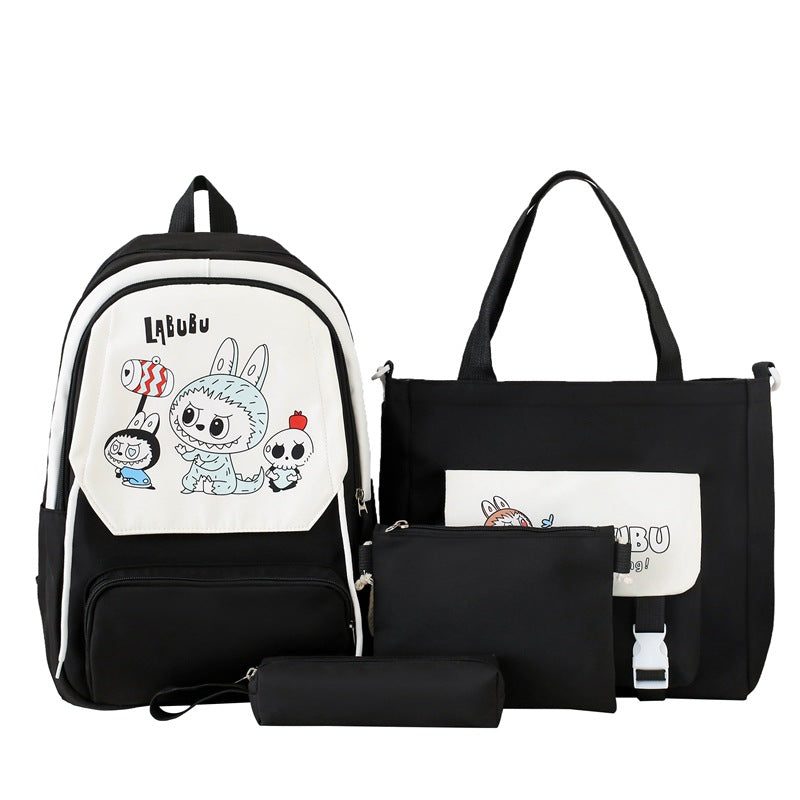 Large-capacity schoolbag four-piece backpack, primary and secondary school student schoolbag, Japanese cute high-value girl backpack