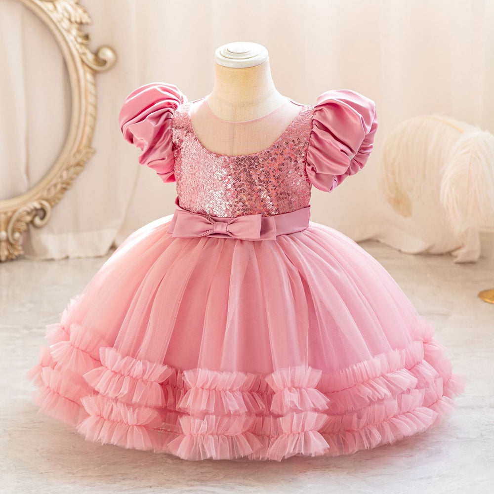 Ready-to-ship wholesale children's sequin dress, tulle cake princess dress, first birthday evening gown, girl dress