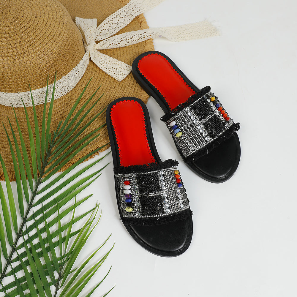 2025 trendy influencer flat sandals - new summer women's outdoor wear, versatile ladies' rhinestone thong sandals