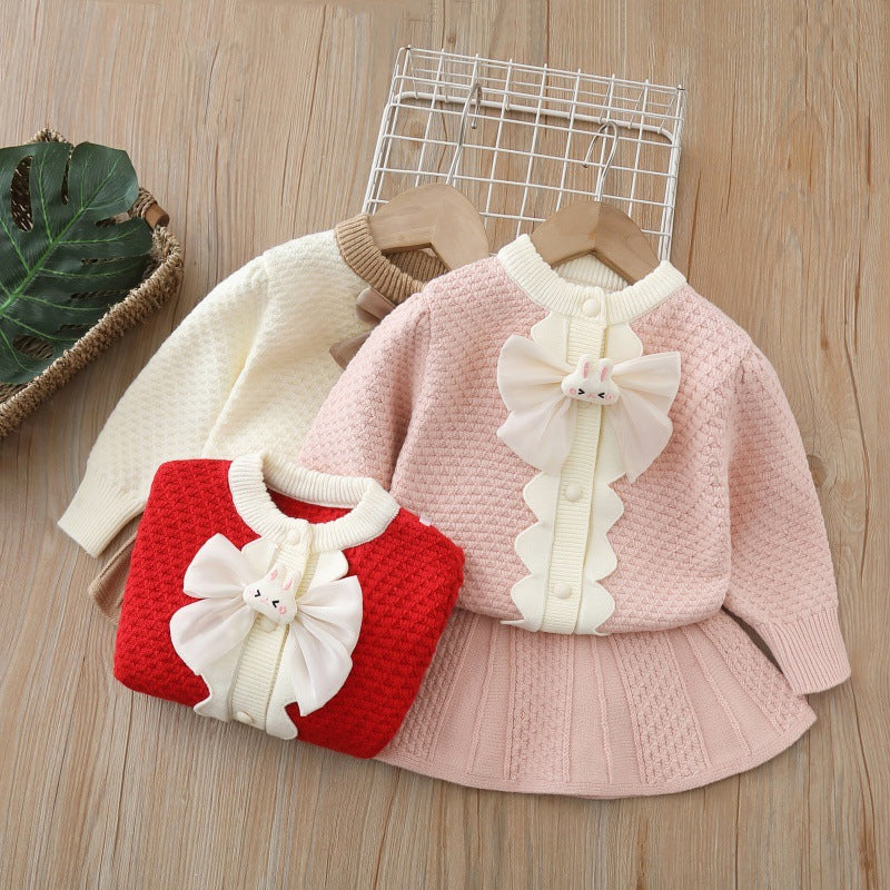 Girls' sweater cardigan set -  autumn new collection - sweet princess style - two-piece bowknot outfit