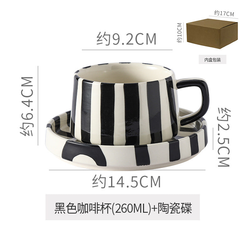 Instagram-worthy creative ceramic coffee mug set - premium striped design, perfect for office afternoon tea, exquisite latte art, and a thoughtful gift. includes mug and saucer