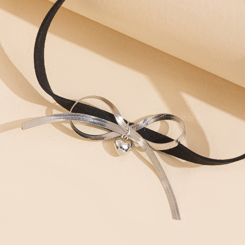 European and american cross-border niche bows choker necklace hot girl fashion personalized metal heart clavicle chain necklace
