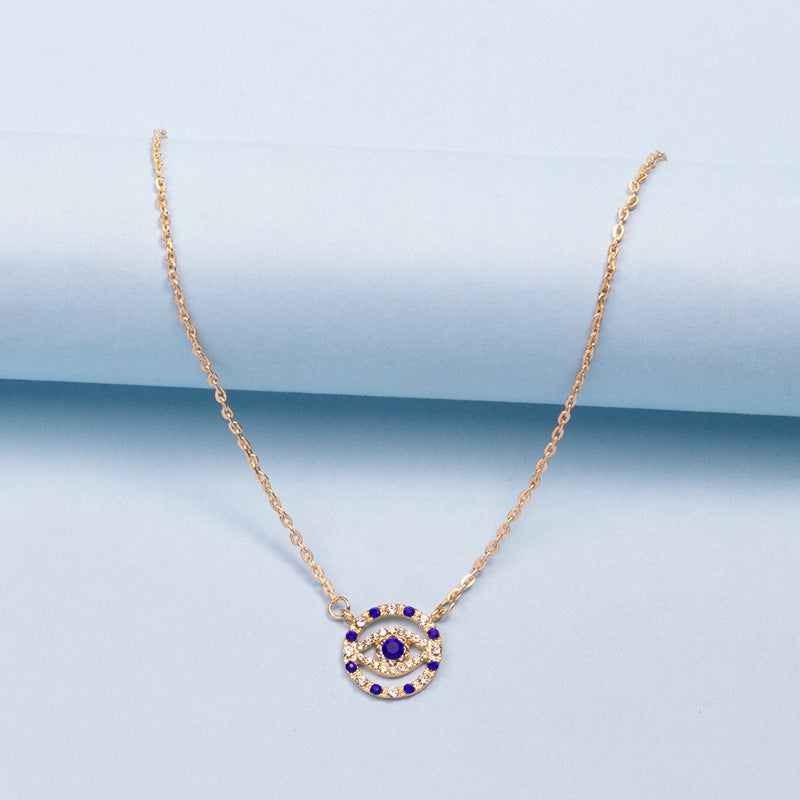 Wish new cross-border e-commerce jewelry full diamond devil's eye necklace fashion gold-plated clavicle chain pendant for women wholesale