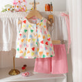 Children's clothing cross-border european and american girls heart pattern sleeveless tops + pink shorts