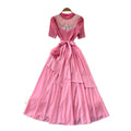 Qianjinfeng heavy industry beading asymmetrical dress women's green mesh patchwork waist slimming look a-line elegant long skirt