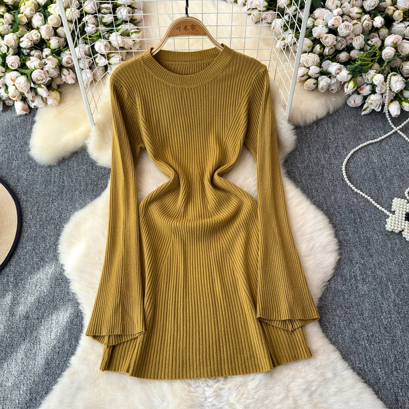 Autumnew arrivalexport pure lust style hot girl silmlong sleevesknittingdress women's casual round neck elegant short skirt