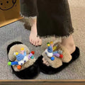 Fuzzy slippers women's outerwear 2025 new korean style ins trendy shoes autumn and winter one-strap thick-soled cotton slippers spring and summer