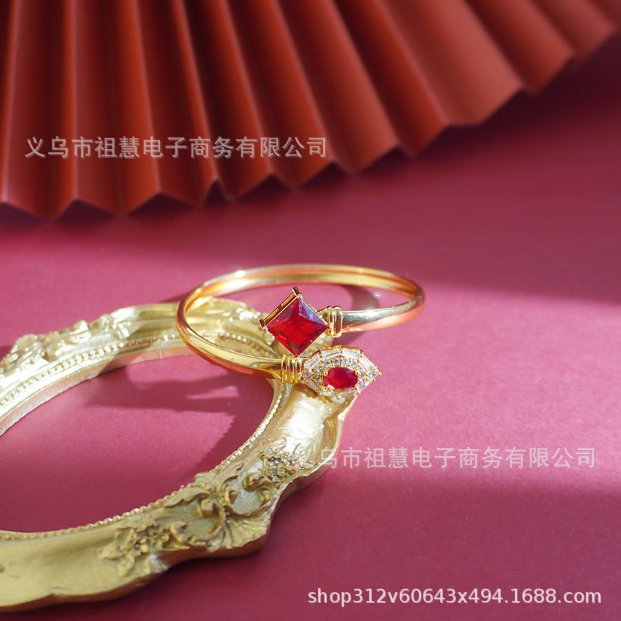 Middle eastern women's sparkling clear elegant round zircon bangle couple engagement wedding jewelry fashion accessories