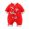 Baby quilted long sleeves one-piece baby girl 100-week dress chinese style thin cotton romper jumpsuit