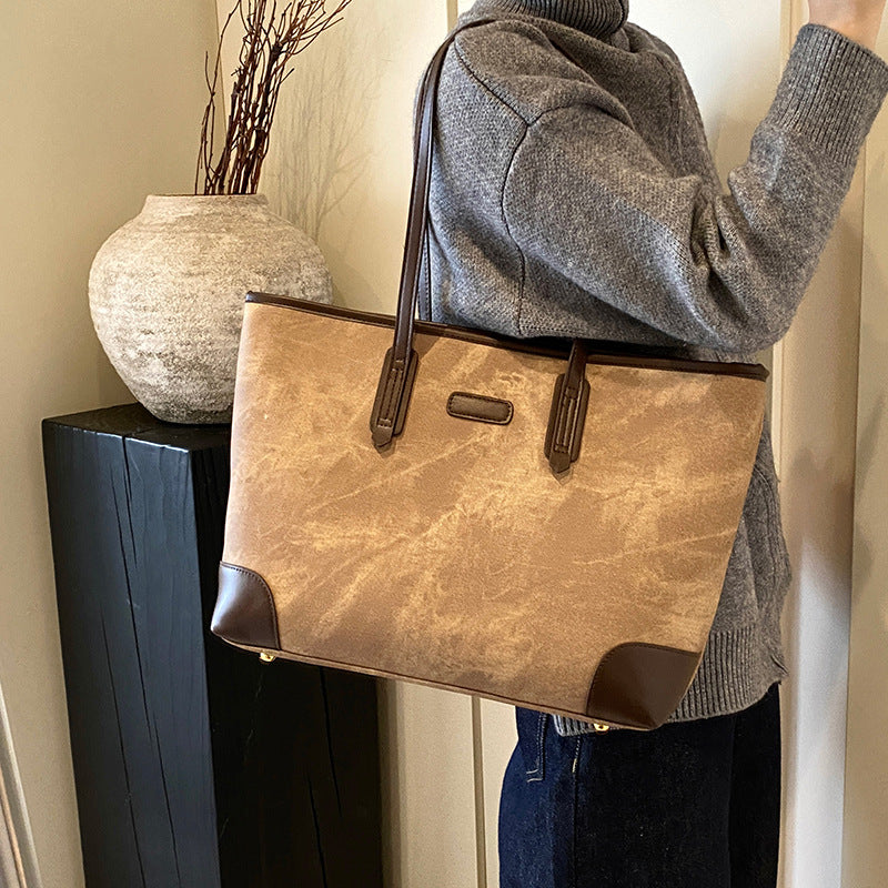 Retro large-capacity handbag bag 2025 winter new fashion leopard print foreign style shoulder bag texture tote bag