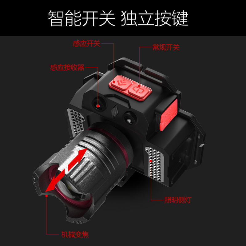 LED headlight super bright rechargeable head-mounted strong light induction special bright flashlight small portable night fishing
