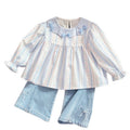 Spring new girls' bowknot lace collar long-sleeve shirt, baby girl blouse, stylish children's top, kids' clothing