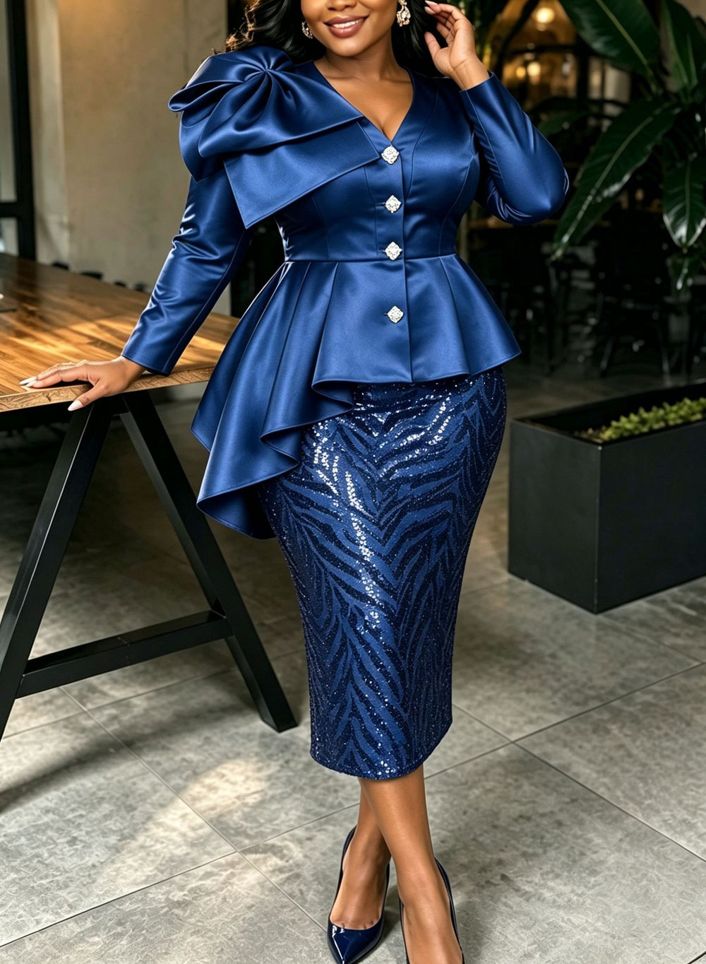 Autumn new arrivals: chic church dress set - elegant sequin & satin irregular ruffle two-piece outfit