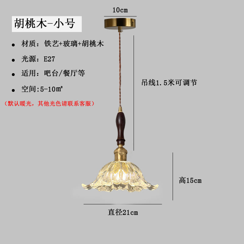 Japanese Internet celebrity flower glass chandelier French retro walnut restaurant bar chandelier B & B aisle lighting