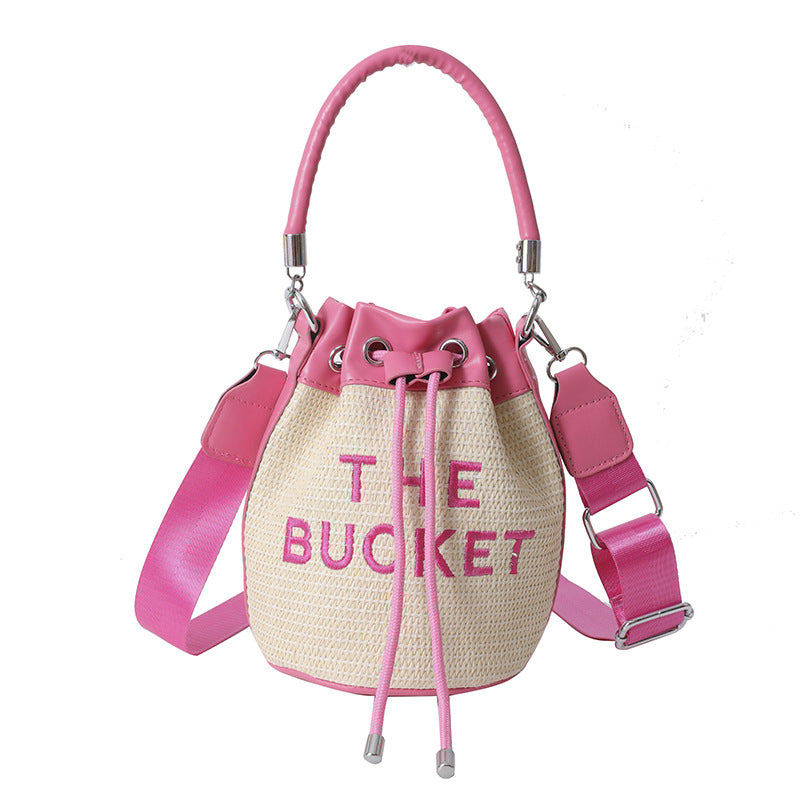 Woven handbag small bag women's new straw bucket bag summer popular niche style shoulder crossbody bag cylinder