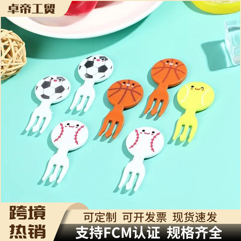 popular football creative fruit fork accessible luxury high-end cute cartoon fork set disposable