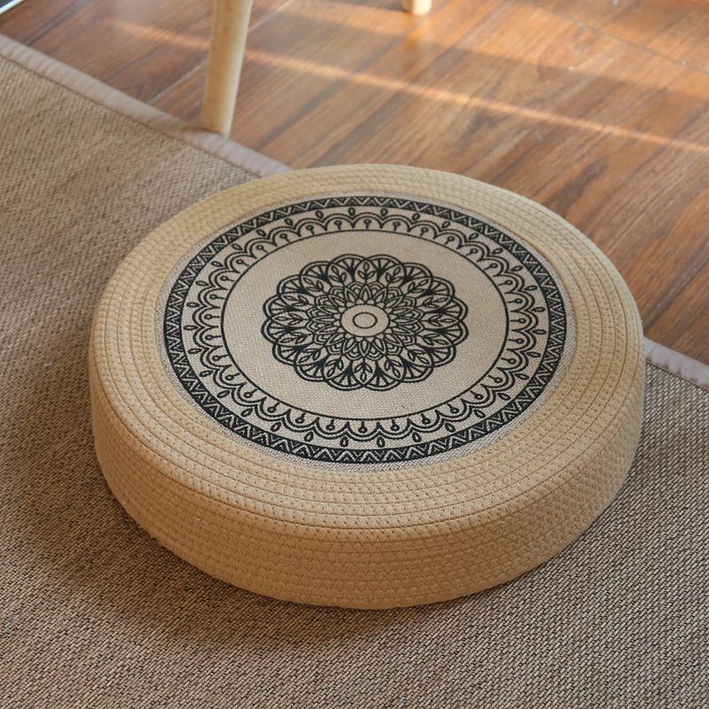 Futon pouf, tatami floor, bay window, retro coffee table, pouf, living room floor cushion, hemp rope meditation stool