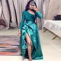 European and american women's clothing  autumn new sweet and fresh asymmetrical neck long sleeve shirt and high-waisted irregular midi skirt two-piece set