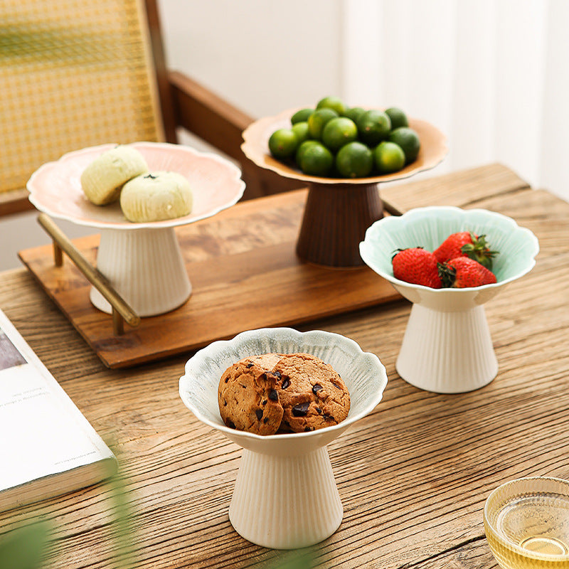 Vintage-inspired floral ceramic ice cream cup, dessert & snack plate, fruit tray - unique high-footed afternoon tea serving set