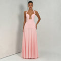 Amazon summer  new women's elegant solid color halter neck low-cut sexy patchwork backless evening dress