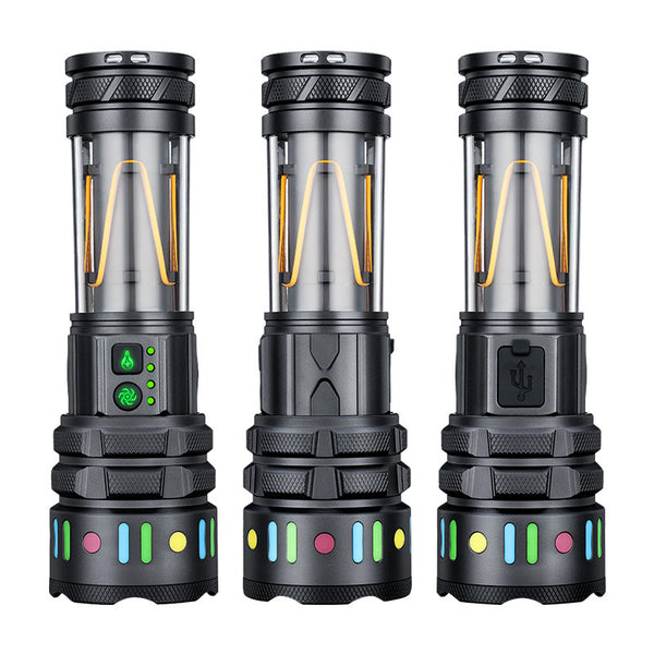 New outdoor strong light flashlight type-c rechargeable lighting multi-function large-capacity zoom portable camping light