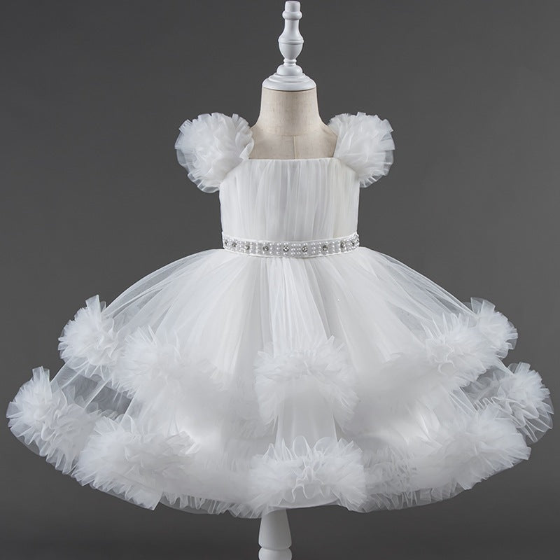 Performance catwalk girls birthday princess dress puffy skirt women's stage kids baby performance costume one year old dress model