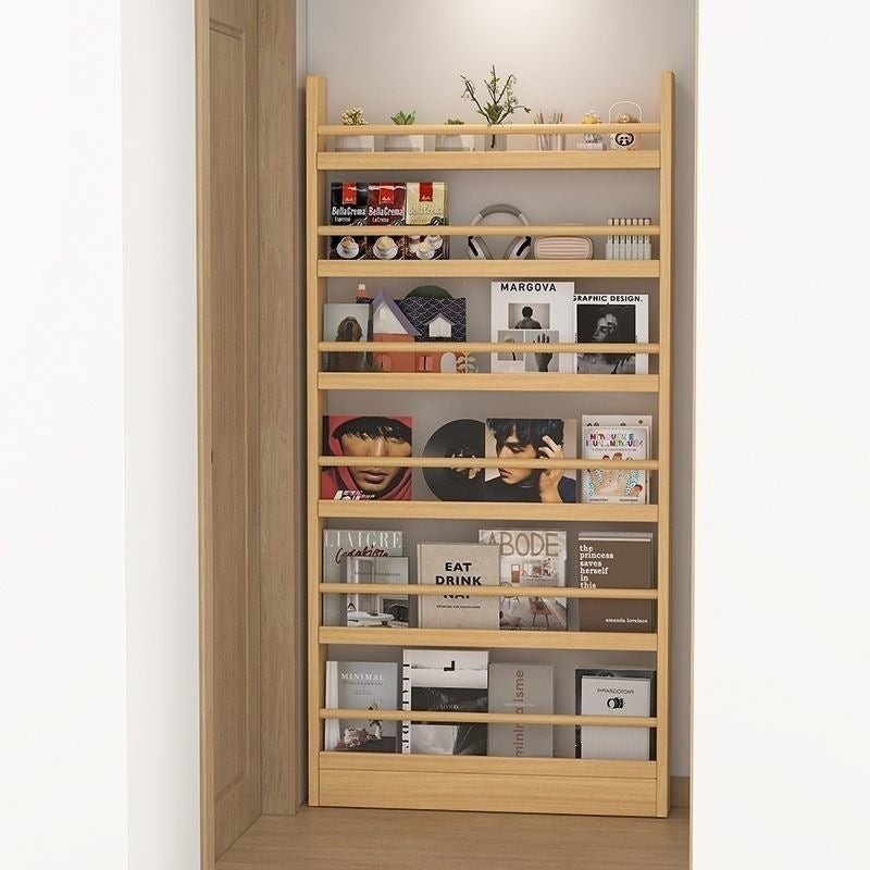 Ultra-thin door rear bookshelf against the wall for home bedroom door rear storage rack multi-layer storage solid wood all-in-one picture book storage