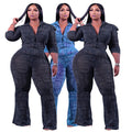 Plus size women's fashion: european & american style, cross-border , independent website, casual chic, faux denim patchwork long sleeve shirt two-piece set