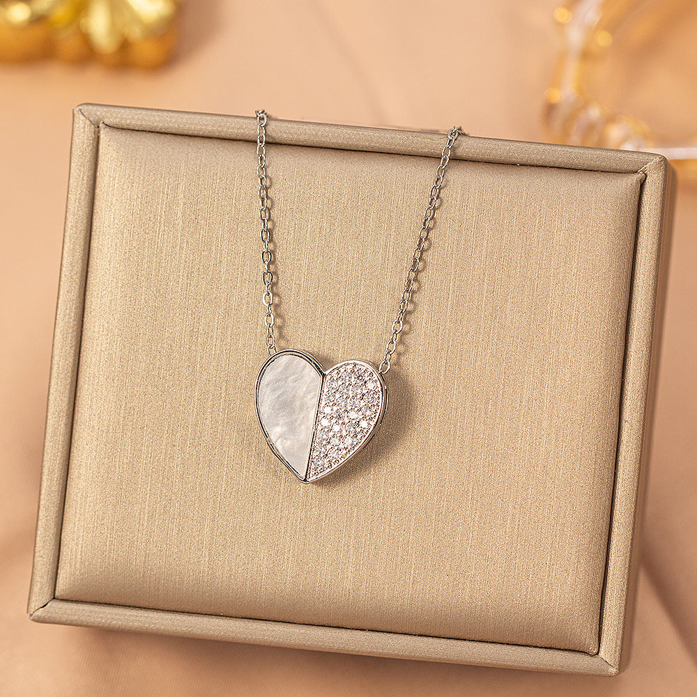 [titanium steel] fashionable and versatile love copper inlaid zirconium necklace for women, high-end inlaid niche simple clavicle chain accessories