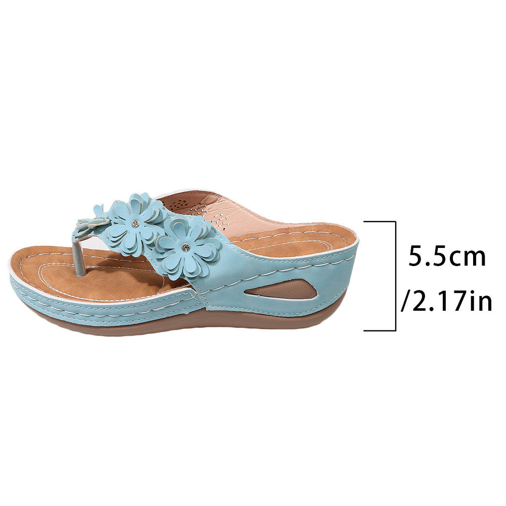 Export cross-border plus size wedge thick bottom sandals women's outer wear flip-flops flower casual beach roman flip-flops